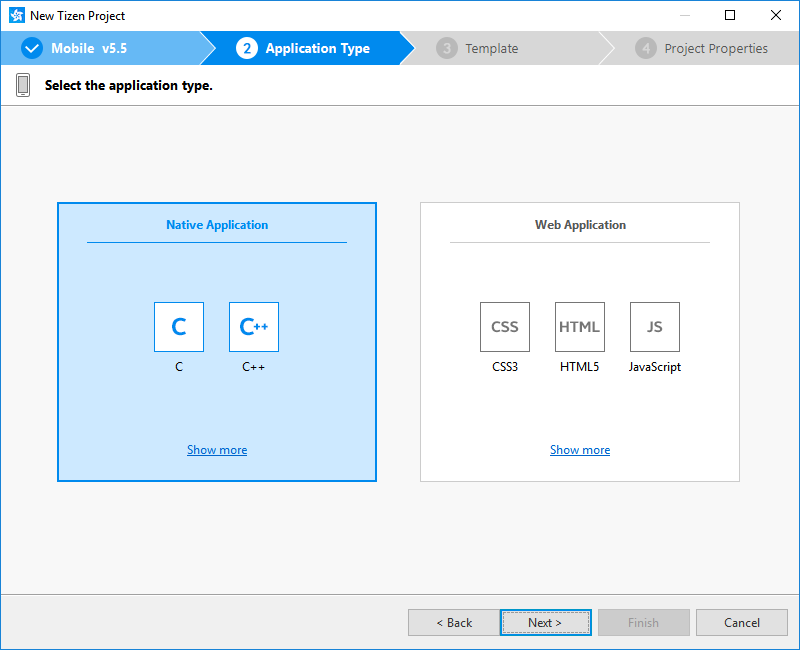 Selecting the application type