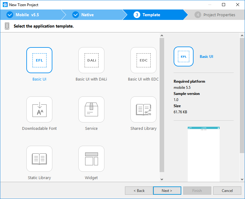 Selecting the template