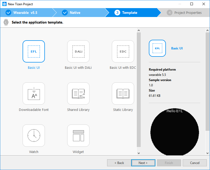 Selecting the template