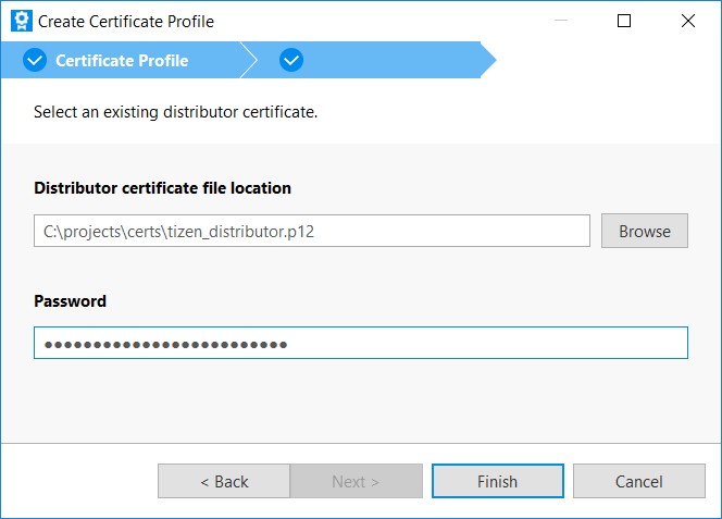 Choose the distributor certificate