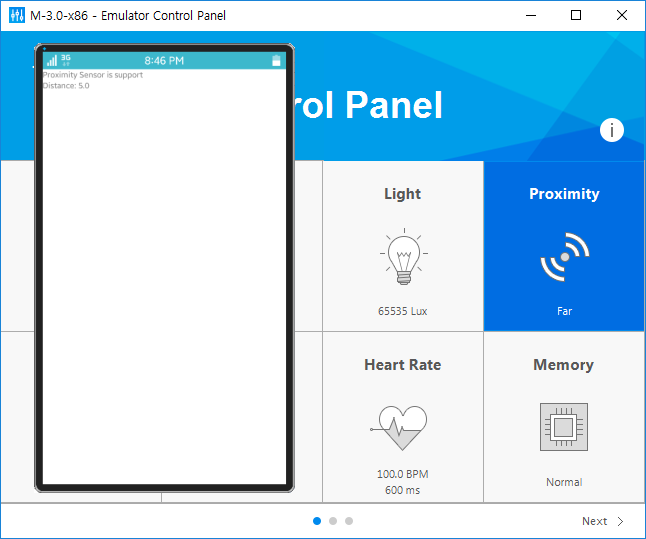 Proximity sensor emulator control        panel