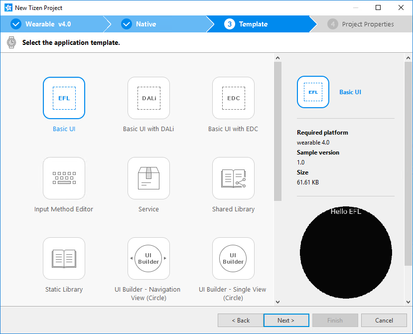 Selecting the template