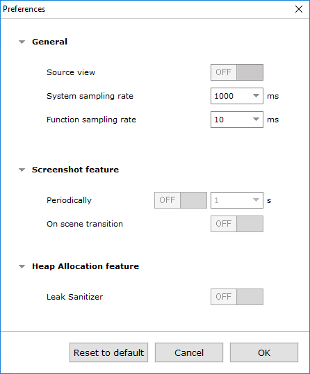 Preference dialog