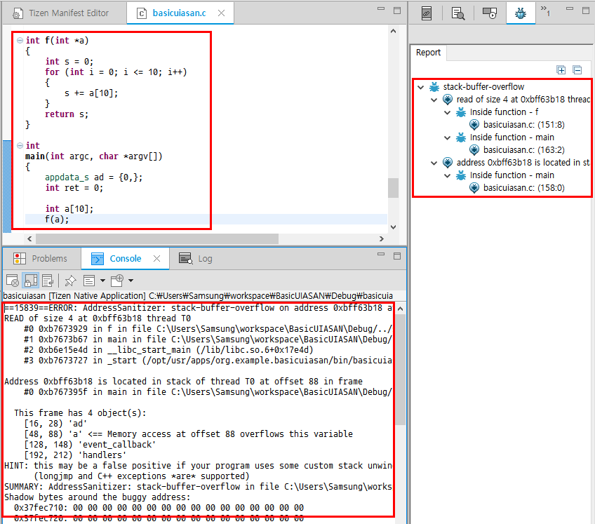 Address Sanitizer output