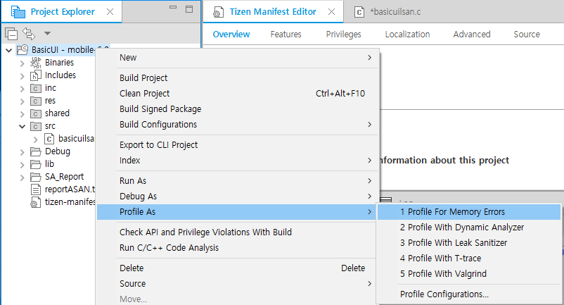 Profiling the application