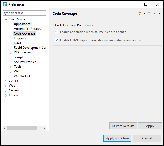 Code Coverage HTML Menu