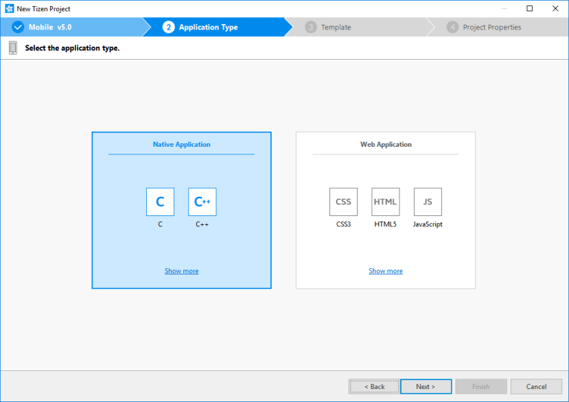 Selecting the application type