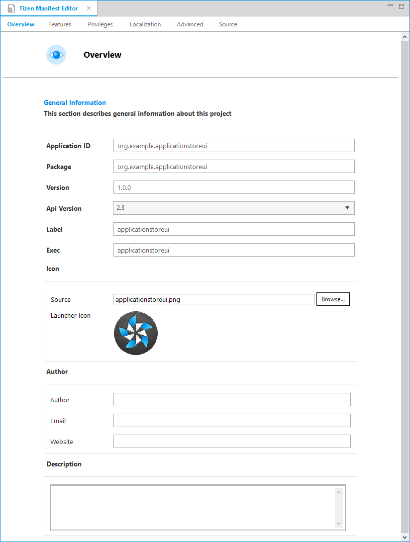 Editing the manifest element in the manifest editor