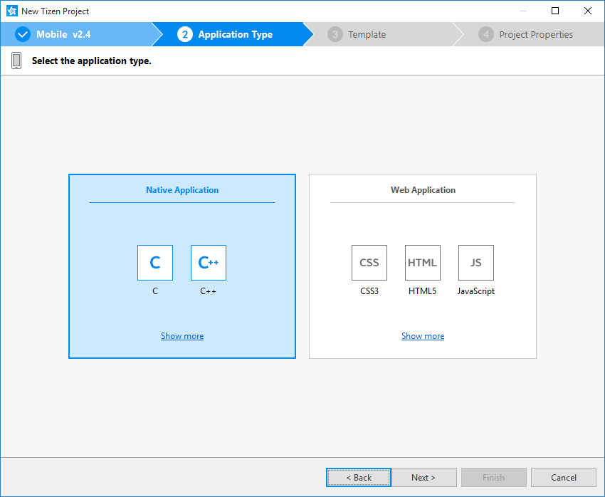 Select application type