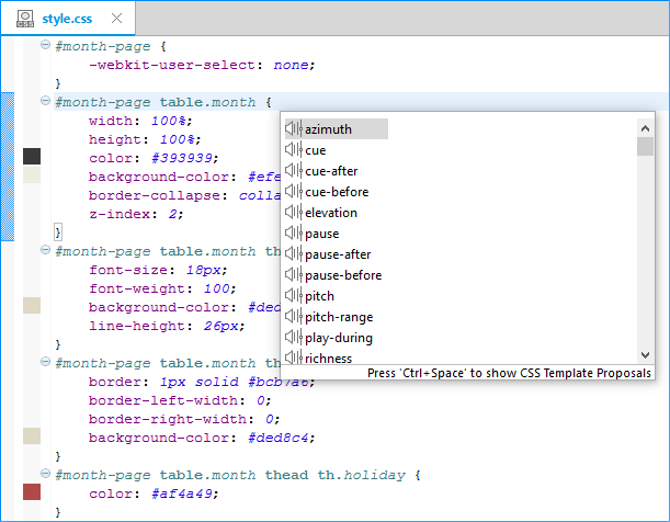 Content assist in a CSS file