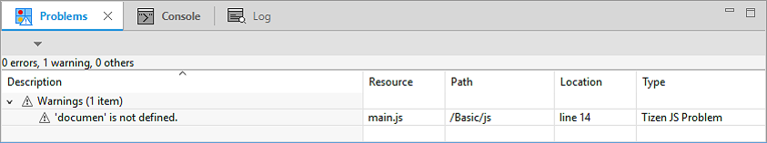 JavaScript scan results in the Problems view