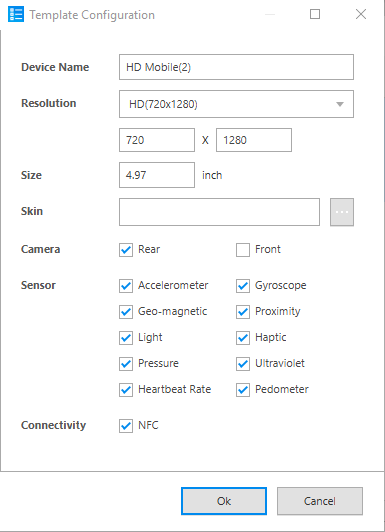 Template Configuration dialog