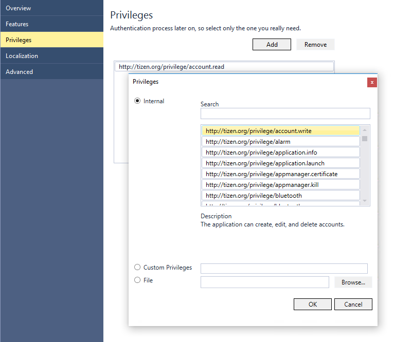 Editing the feature element in the Manifest Editor