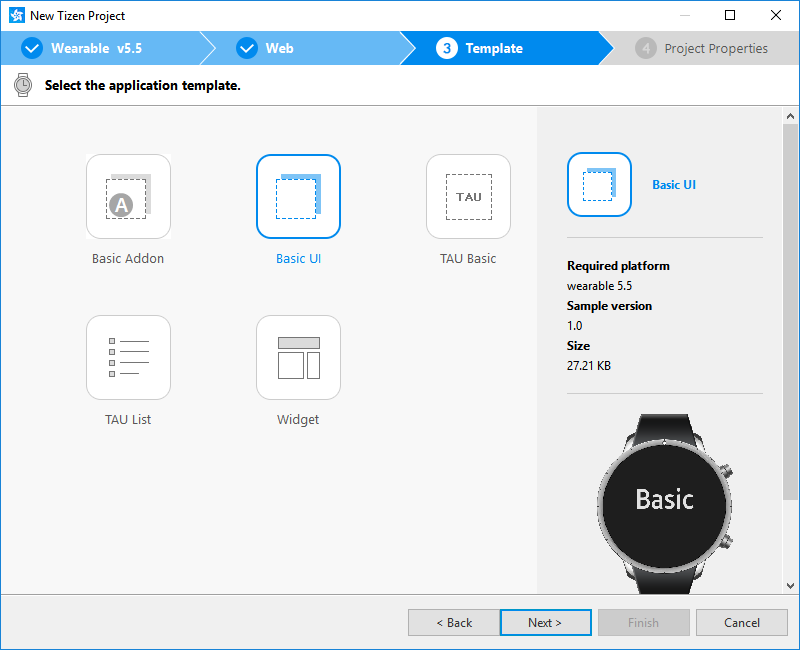 Selecting the template