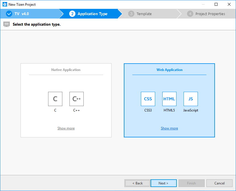 Selecting the application type