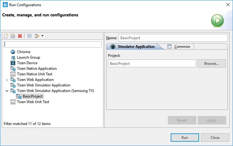 Run Configurations window