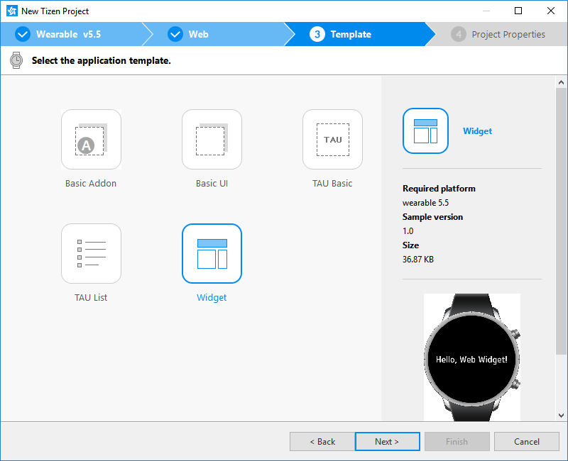 Selecting the template