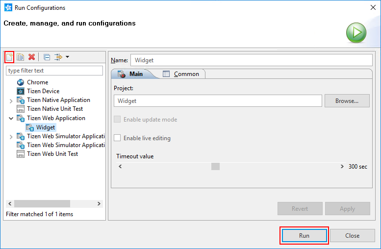 Run Configurations window