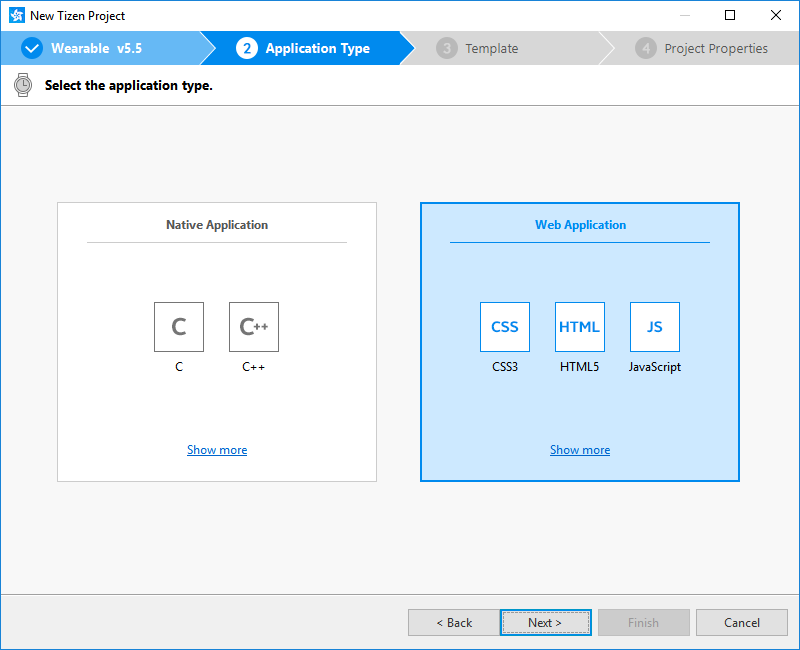 Selecting the application type