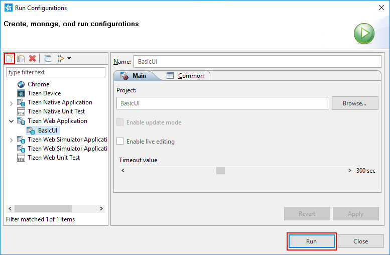 Run Configurations window