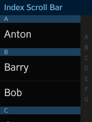 Index scroll bar component on a rectangular device