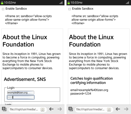 Sandbox form submission (in mobile applications only)