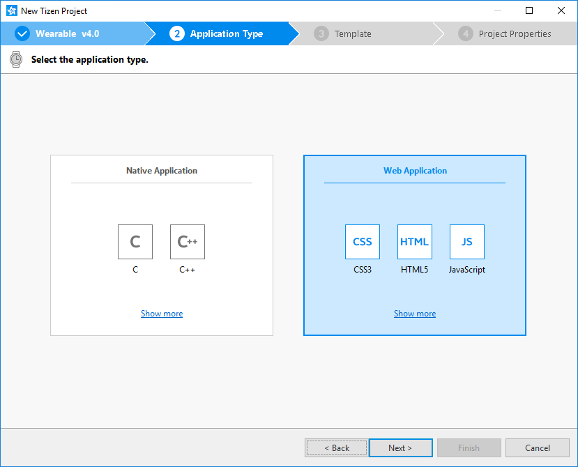 Selecting the application type