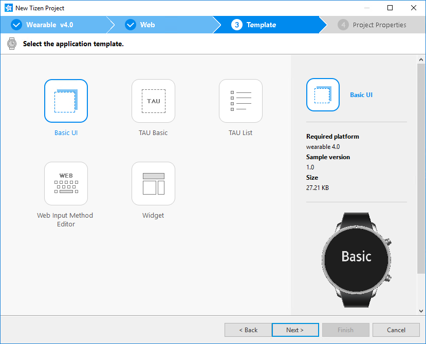 Selecting the template