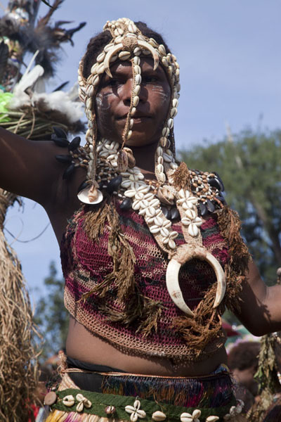 Picture of Madang festival (Papua New Guinea): Girl with boar tusks in the Kambaramba group