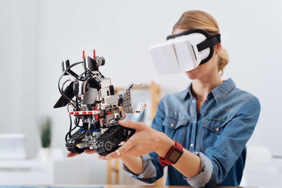 Woman wearing VR goggles