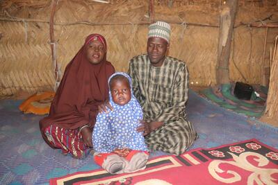 Mamadou, his wife and their daughter at the Boudouri site for displaced people, in Diffa, Niger