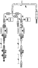 Deltran® Blood Pressure Transducer System (Bifurcated) - Includes: Micro Administration Set (Trifurcated), two DPT's, 48" Blue Pressure Tubing, 48" and 12" Clear Pressure Tubing, and three 3-Way Stopcocks. Model DP2-400