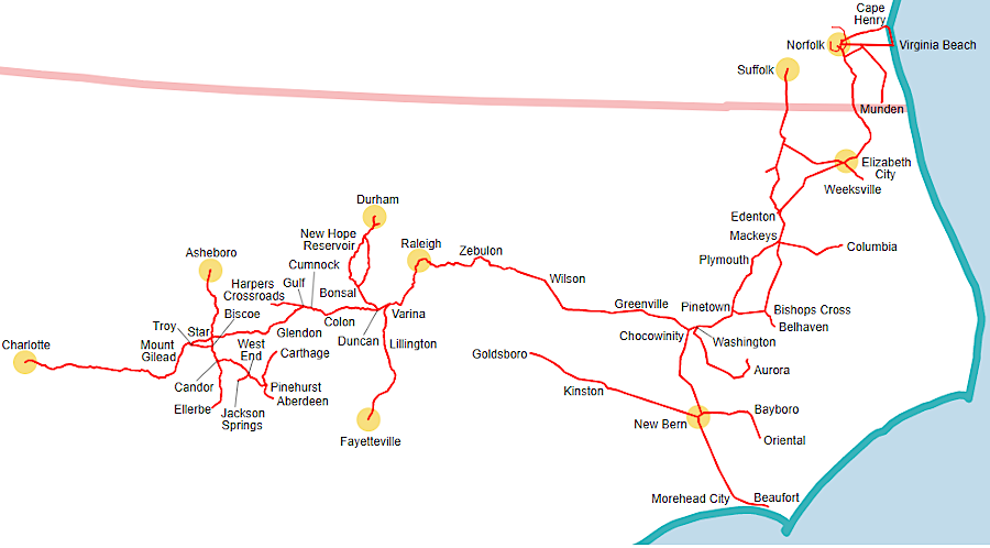 the original Norfolk Southern eventually stretched from Charlotte to Virginia Beach