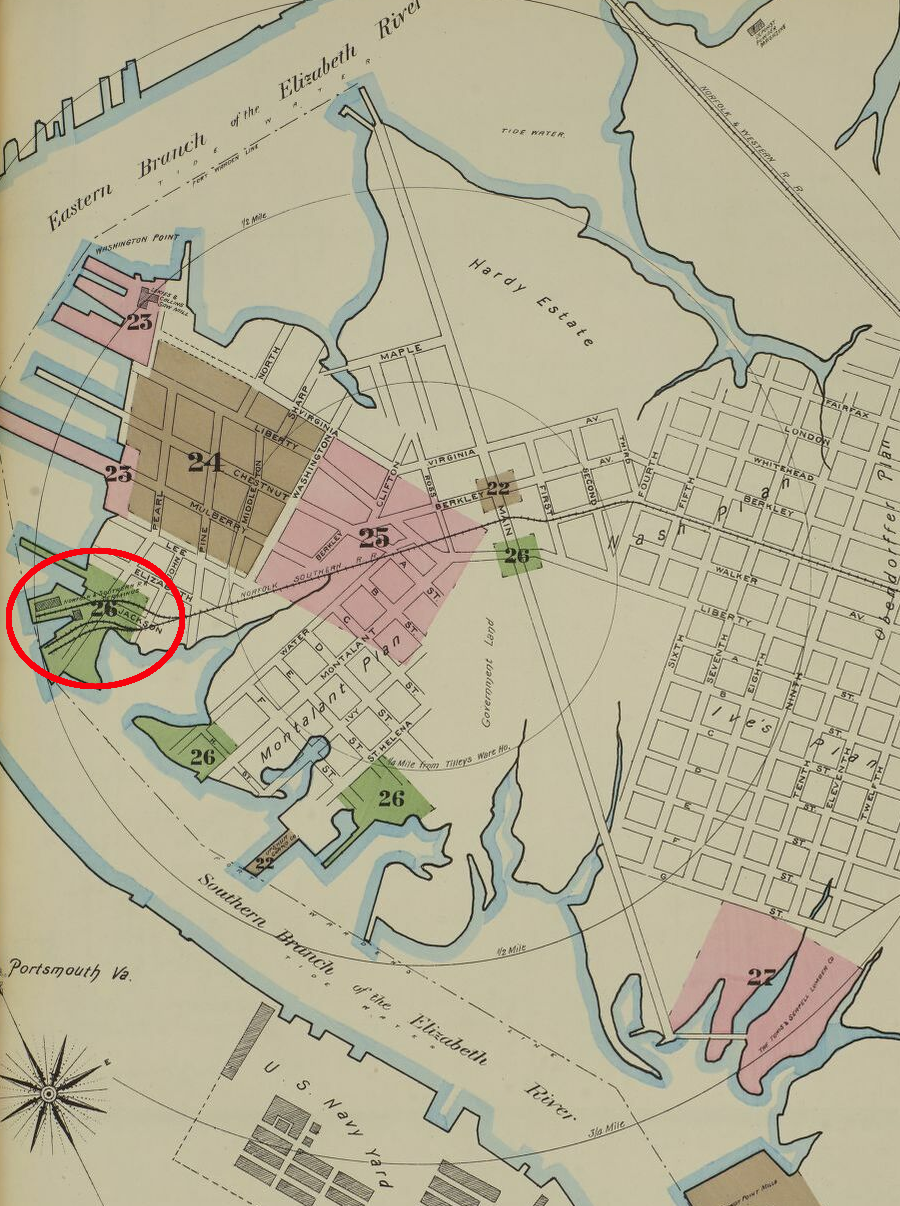 the Elizabeth City & Norfolk Railroad (later Norfolk & Southern) built its northern terminal on the Southern Branch of the Elizabeth River in Berkley