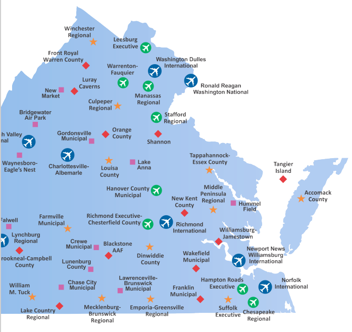 airports in eastern Virginia