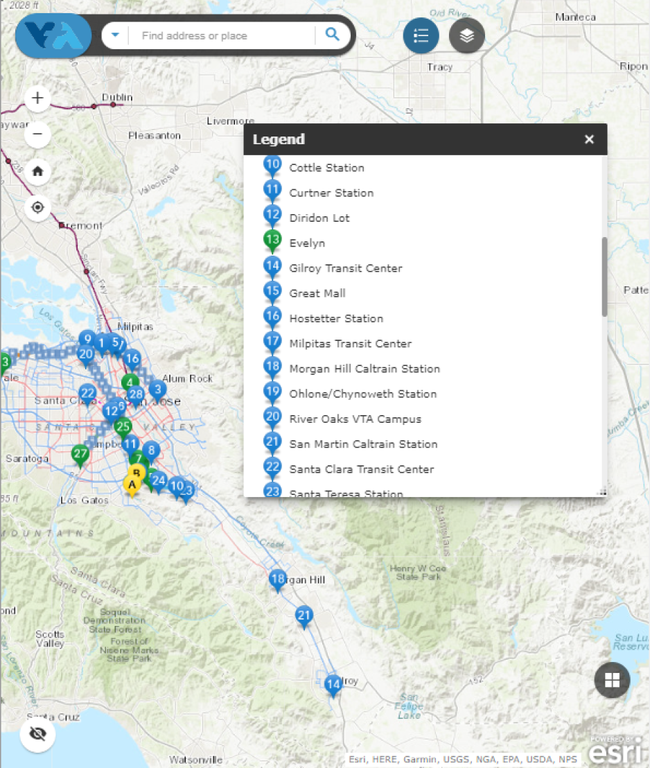 map of various transit oriented development sites