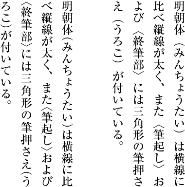 始め小括弧及び終わり小括弧並びに始め山括弧及び終わり山括弧の配置例 （左がベタ組とした例）