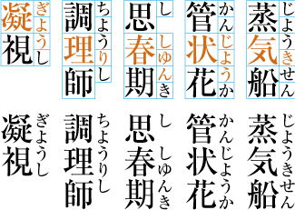 熟語ルビの配置例3 （後ろの親文字にルビ文字を掛けた例）