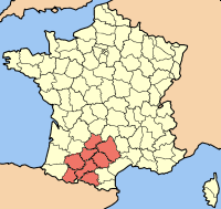 Карта Франції з позначенням регіону Південь-Піренеї