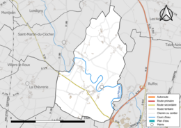 Carte en couleur présentant le réseau hydrographique de la commune