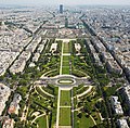 Image 4 Champ de Mars Photo credit: David Iliff Champ de Mars (Paris, France), as seen from the observation deck of the Eiffel Tower. In the distance is Tour Montparnasse and the dome on the left is Les Invalides. The École Militaire is at the end of the Champ de Mars. In English the name means "Field of Mars", from Mars the Roman god of war, from its original use for military training. During the French Revolution, the Champ de Mars was the setting of the Fête de la Fédération, on 14 July 1790. More selected pictures