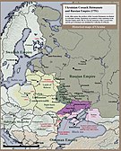 Historical map of Ukrainian Cossack Hetmanate and territory of Zaporozhian Cossacks under rule of Russian Empire (1751).