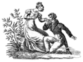 1815 woodcut depicting marriage proposal – genuflection.