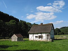 Unskilled worker's thatched cottage (Hingeon 19th century) transplanted and reconstituted in the open-air museum Fourneau Saint-Michel