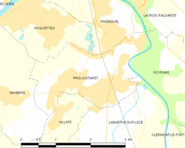 Mapa obce Pins-Justaret