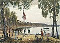 Image 50Governor Arthur Phillip hoists the British flag over the new colony at Sydney Cove in 1788. (from Culture of Australia)