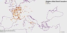 Origin of the known participants on the First Crusade