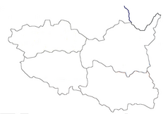 Mapa konturowa kraju pardubickiego, po lewej nieco u góry znajduje się punkt z opisem „Morašice”