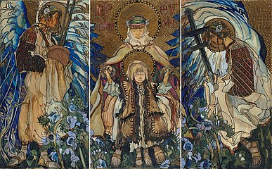 Religious: The Hutsul Madonna triptych; 1909, tempera and pastel on paper laid down on canvas, 167 × 270 cm, Österreichische Galerie Belvedere.