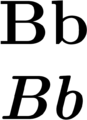 Capital and lowercase versions of B, in normal and italic type